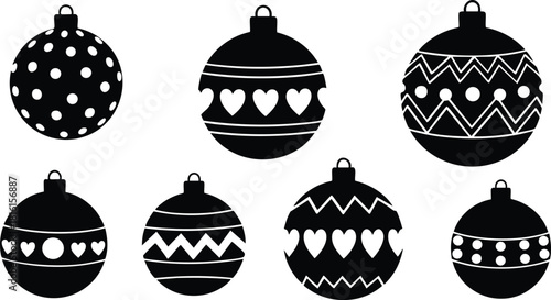 Christmas ornaments collection featuring various patterns and designs for holiday decoration and festive celebrations