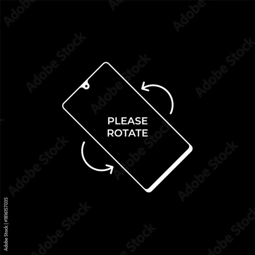 A minimalist line-art illustration of a smartphone featuring the rotate your phone icon