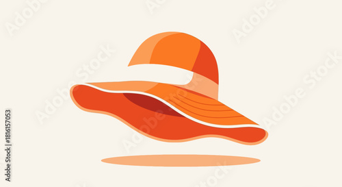 Vibrant orange wide-brimmed sun hat illustration, perfect for summer vacations, beach trips, and sunny outdoor activities, evoking relaxation and warm weather style
