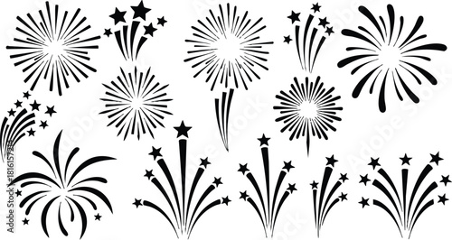 Fireworks display illustrations for celebrations and special occasions including New Year and Independence Day events 