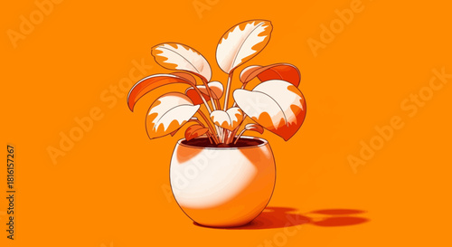 Elegant Orange-Tinted Plant in a White Pot A Decorative and Stylized Illustration
