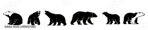 Silhouetted Bears A Collection of Illustrations Showcasing Various Poses and Movements, Artistic Black and White Imagery