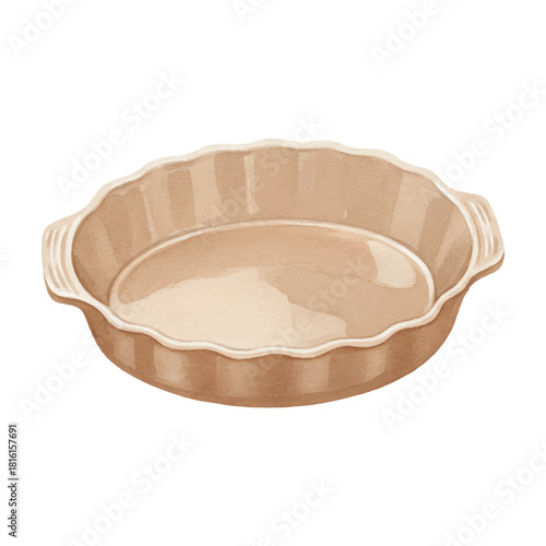 Watercolor Baking Dish Cookware Vector Illustration on White
