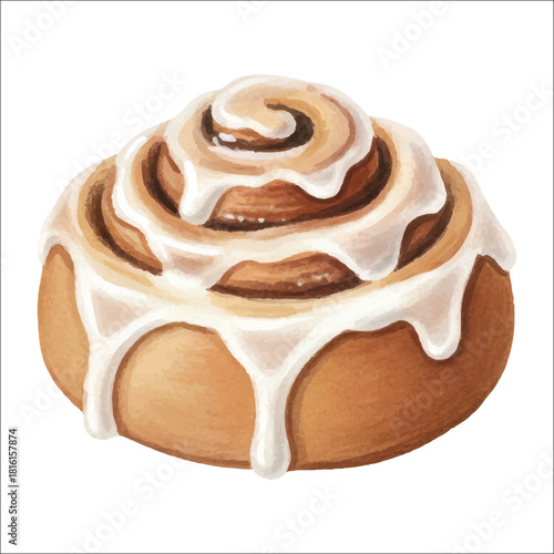 Wallpaper Mural Watercolor Cinnamon Roll Pastry Vector Illustration on White
 Torontodigital.ca