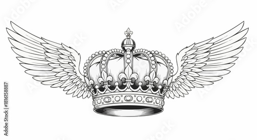 Ornate Crown with Angel Wings - A Symbol of Power and Freedom.