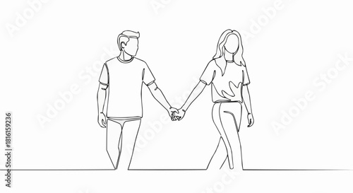 Continuous one line drawing of a young couple holding hands.