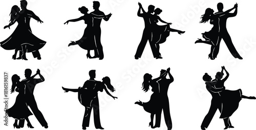 Dance silhouettes featuring various styles and poses for creative projects and artistic designs 