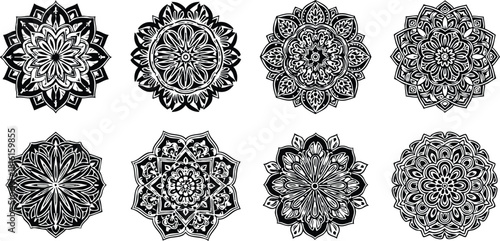 Intricate mandala designs in black and white for creative projects and artistic inspiration 