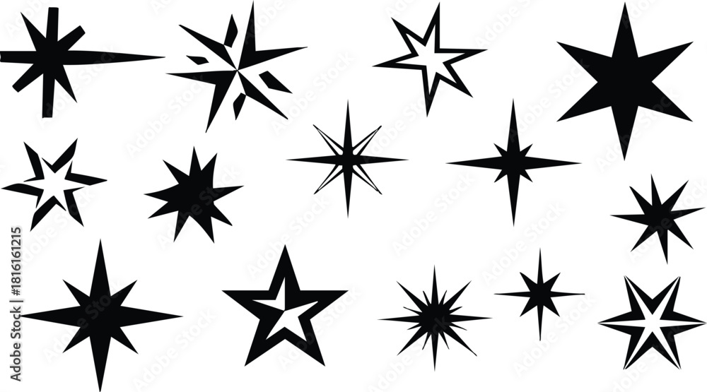Obraz premium Various star shapes in black for creative design projects and illustrations 