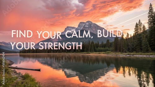Majestic mountain range reflected in a serene lake at sunset