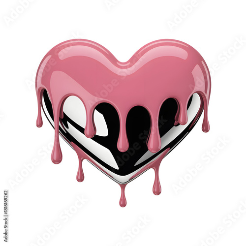 Pink Heart Shape Dripping Liquid Glossy Texture Isolated graphic design
