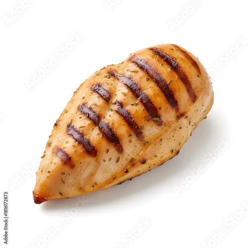Grilled Chicken Breast: A mouthwatering, perfectly grilled chicken breast, adorned with tantalizing grill marks. The succulent piece promises a delightful culinary experience. 