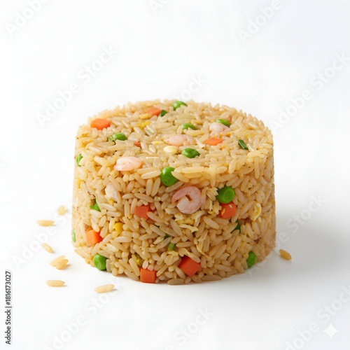 Delicious Seafood Rice: A tantalizing serving of perfectly cooked rice, adorned with succulent shrimp, vibrant vegetables, and aromatic spices, ready to delight your palate.