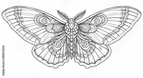 Detailed Moth Illustration - Intricate Wing Patterns and Delicate Antennae.
