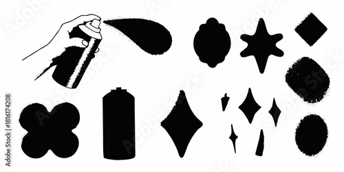 Spray paint shapes and hand with can in black and white