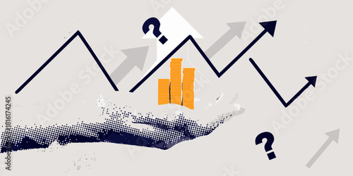 Financial uncertainty and growth hand holding coins with upward arrows