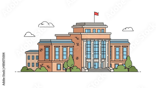 Government Building and Public Administration Facade with Flag