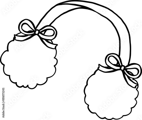Coquette Cozy Winter Ear Muffs with Bow Outline Doodle Hand Drawn