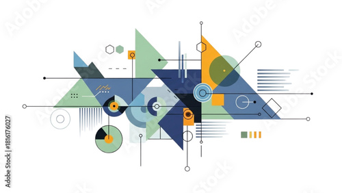 Abstract vector illustration of a geometric technological concept with interconnected shapes