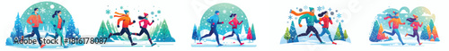 men and women jogging in the snow