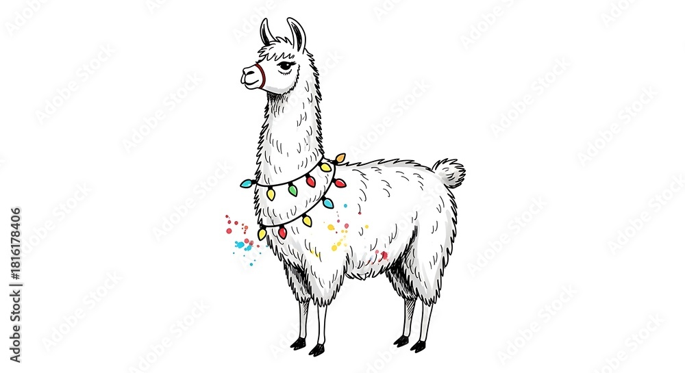 Obraz premium Llama with Christmas Lights - A Festive Holiday Illustration.