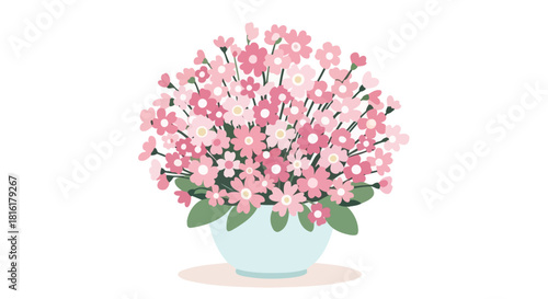 Elegant illustration of a floral bouquet brimming with pink blossoms in a vase