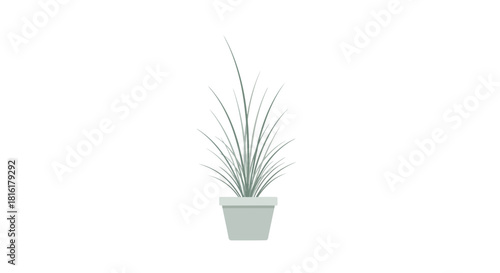 Minimalist illustration of a potted houseplant in a soft gray palette creating a serene and clean