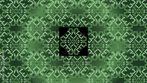 Abstract Green Tribal Pattern with Ancient Indigenous Symbols. Seamless Geometric Design.