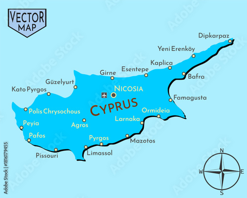 Simple isolated vector map of European island state Cyprus.