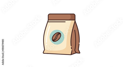Stylized vector illustration of a coffee package with a bean graphic and soft color palette