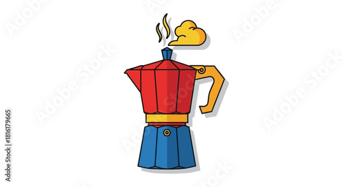 Vibrant Moka Pot Illustration with Rising Steam Perfect for Coffee Enthusiasts