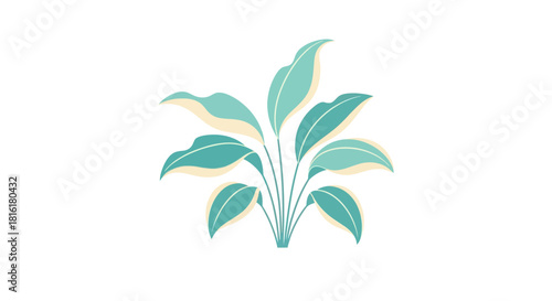 Elegant botanical illustration featuring lush foliage in soft teal and cream shades