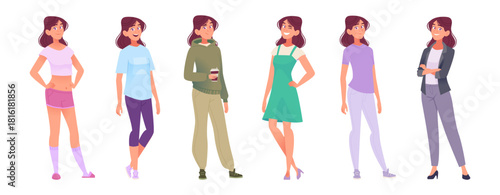 Young Woman's Wardrobe Collection for Various Daily Occasions