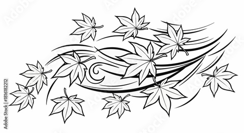 Stylized Maple Leaves and Swirling Lines Design.