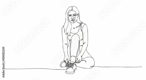 Woman tying shoelaces preparing for exercise workout training fitness.