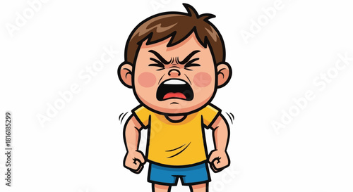 Angry Cartoon Boy Yelling Frustrated Expression.