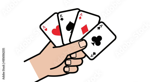 A fortunate hand: Depicting a hand holding a winning combination of playing cards