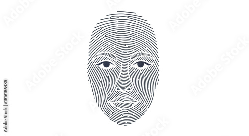 A stylized human face formed by concentric lines and dots, representing biometric data or digital identity for security and recognition.