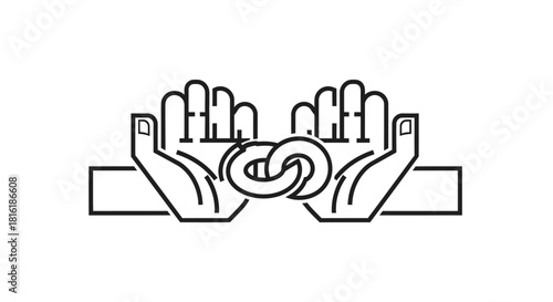 Outline illustration of two hands holding interlocking rings, symbolizing unity and partnership.