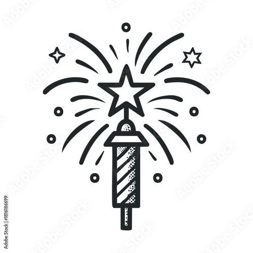 Magical fireworks celebration with sparkler and stars display.Vector hand draw