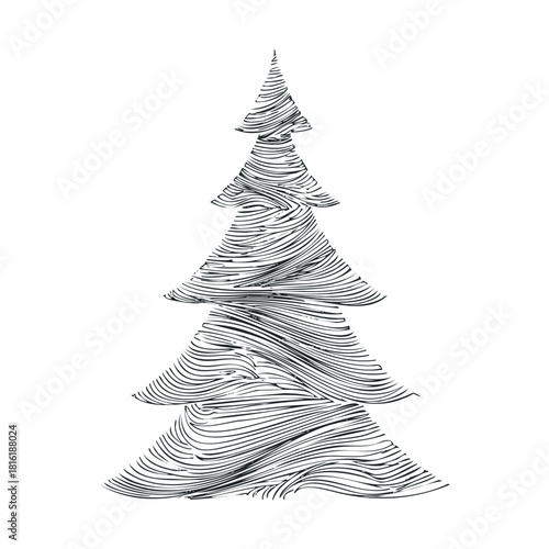 Minimalist design of a Christmas tree for holiday decor ideas.Vector hand draw