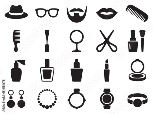 Collection of 20 glyph style icons for men's and women's fashion and beauty essentials