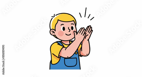 Boy Clapping Hands in Cartoon Style Illustration.