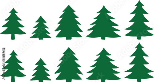  chrismas ten green tree icon set vector 