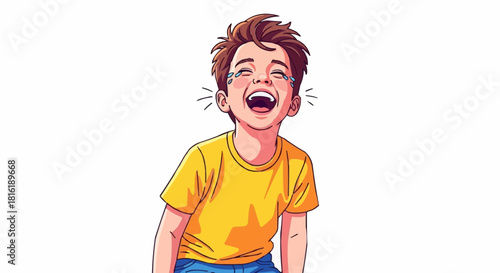 Joyful young boy laughing with pure happiness and delight in his eyes.