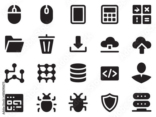 Diverse collection of digital technology and computing icons for various applications and projects