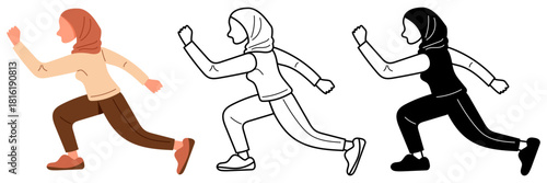 Female runner wearing hijab isolated flat vector illustration