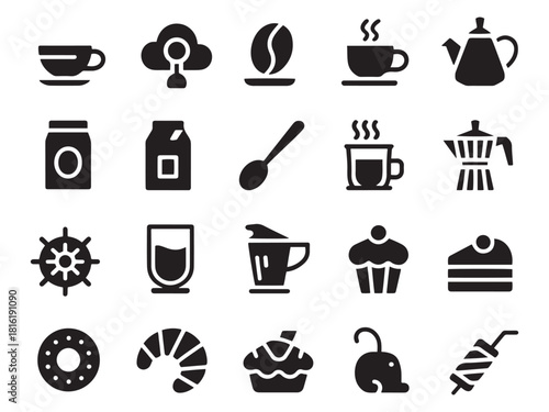 Collection of 20 coffee and pastry related icons for digital projects and designs