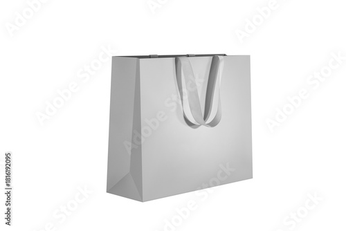 Gray paper glossy shopping bag mockup with gray handles