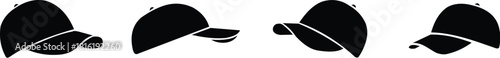 Set of Base ball cap vector icons. Black Baseball hat icons vector on white background. Black silhouette.